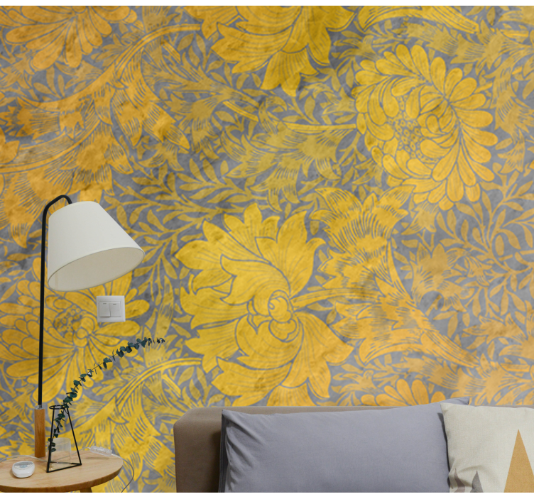 Fotomural 3D 3d flores de hormigón dorado - TenVinilo