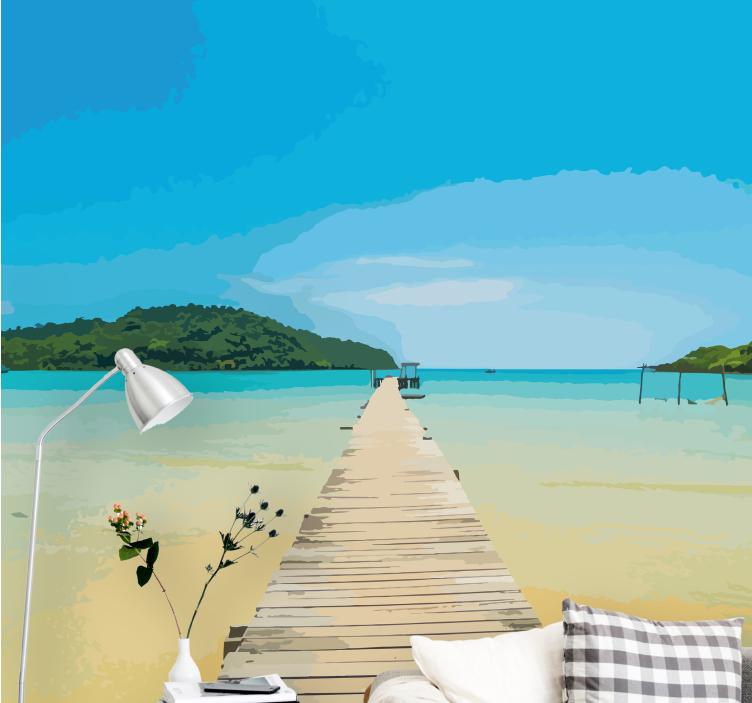 Fotomural 3D Puente de muelle de madera - TenVinilo