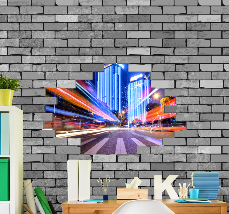 Fotomural 3D ladrillo gris con foto - TenVinilo