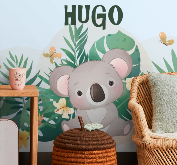 Fotomural para bebés Lindo koala para niño con nombre - TenVinilo