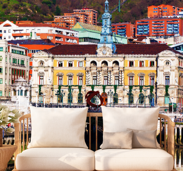 Fotomural de ciudad Río bilbao con casas de colores - TenVinilo
