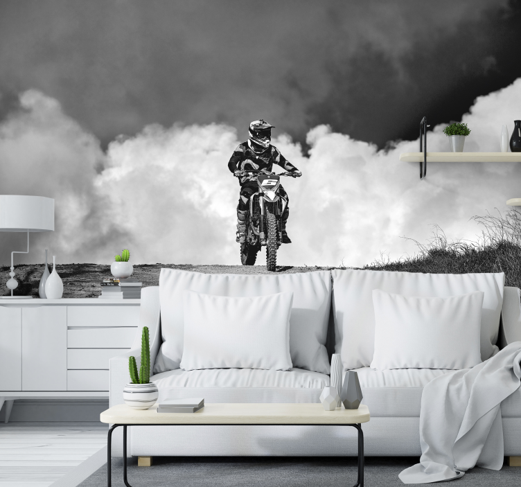 Fotomural motos Motocross blanco y negro humo oscuro wallmural - TenVinilo
