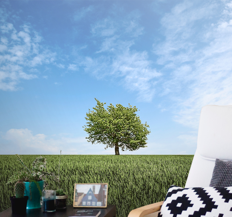 Fotomural naturaleza árboles y campos verdes lisos - TenVinilo