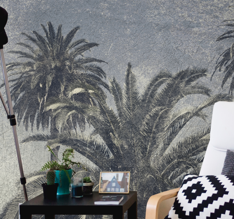 Fotomural naturaleza Palmeras grises dibujadas - TenVinilo