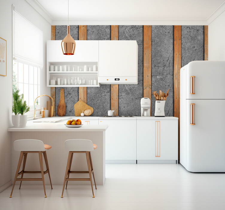 Fotomural madera tablas de madera sobre concreto - TenVinilo