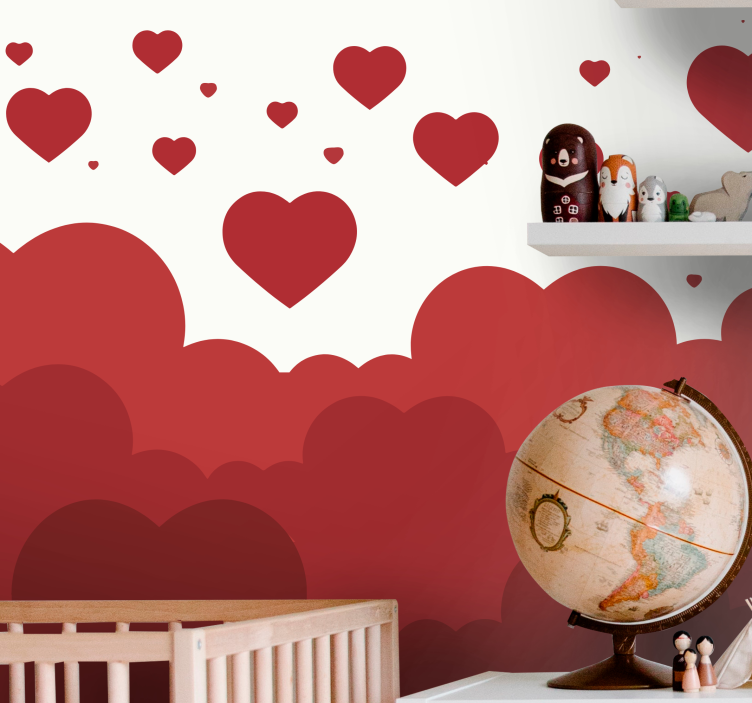 Mural infantil Patrón de nube de corazón rojo - TenVinilo