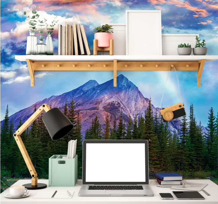 Fotomural de montañas Montañas y pinos - TenVinilo