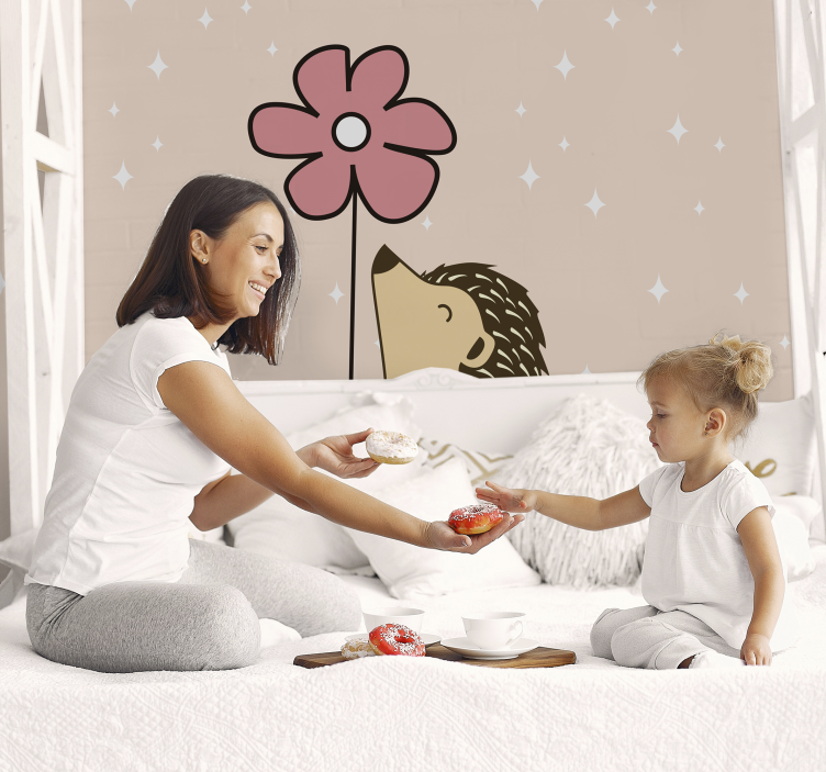 Fotomural infantil de erizo oliendo flor - TenVinilo