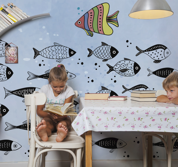 Fotomural infantil de peces en contraflujo - TenVinilo