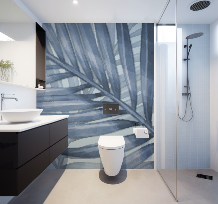 Fotomural baño hoja tropical azul - TenVinilo