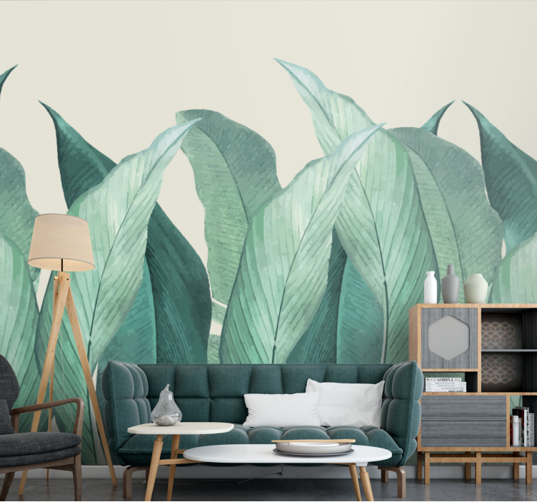 Mural para salón Hojas de palmera vertical verde - TenVinilo