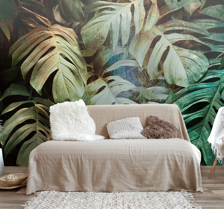 Mural para salón Hojas verdes tropicales - TenVinilo