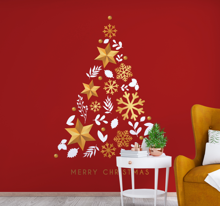 Mural para salón Un árbol de oro feliz navidad - TenVinilo