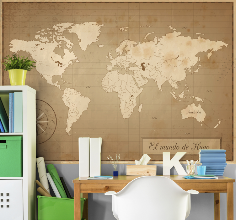 Papel pintado vintage mapamundi personalizable - TenVinilo