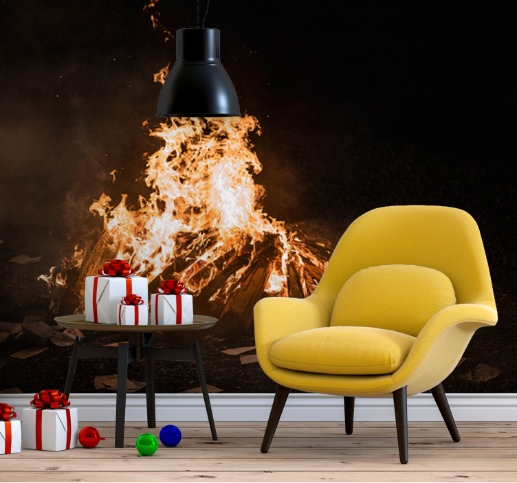 Mural abstracto escena de fogata ardiente - TenVinilo