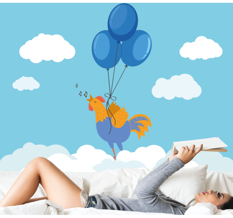 Fotomural animale Pollito volador con globos azules - TenVinilo