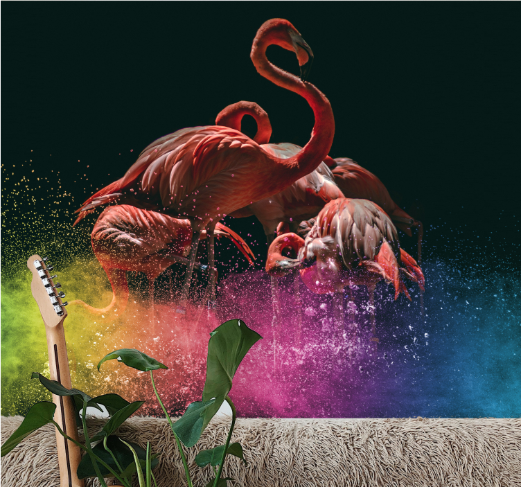 Fotomural animale Salpicaduras de color flamenco - TenVinilo