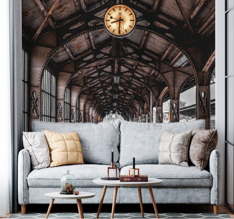 Mural ciudad arco de la estación de reloj - TenVinilo