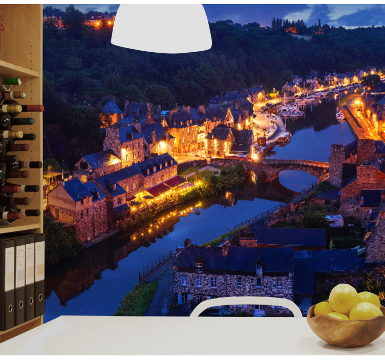 Mural ciudad luces de pueblo medieval - TenVinilo