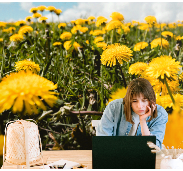 Fotomural de amapolas Campo amarillo diente de león - TenVinilo