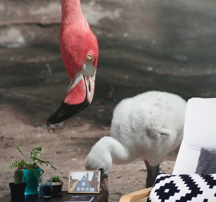 Mural de animales flamenco polluelo - TenVinilo