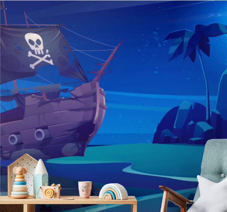 Mural de fantasía aventura en el barco pirata - TenVinilo