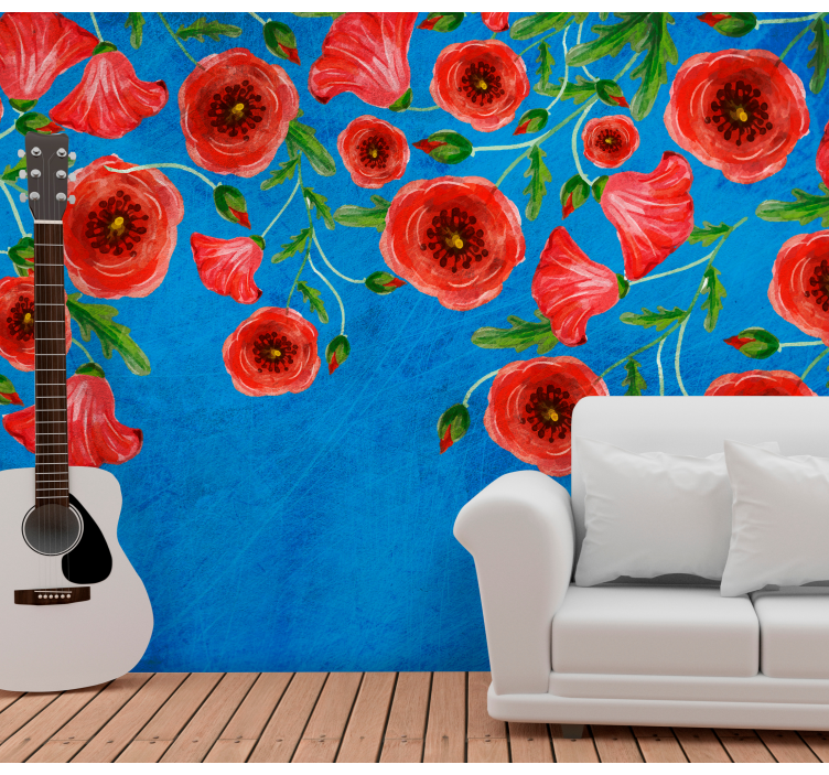 Mural de flores con motivo de amapolas - TenVinilo