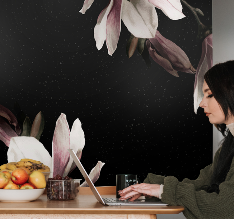 Mural de flores patrón floral de magnolia - TenVinilo