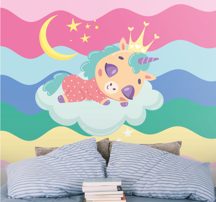 Mural de gente unicornio durmiendo fantasía - TenVinilo