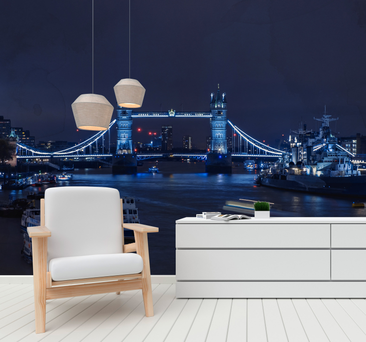 Mural de Londres vista nocturna del puente de la torre - TenVinilo