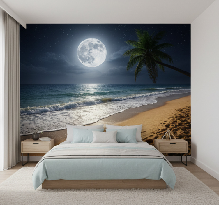 Mural de mar luna llena en el océano - TenVinilo