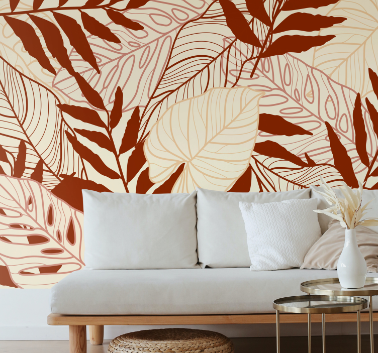 Mural de naturaleza con patrones de hojas tropicales - TenVinilo