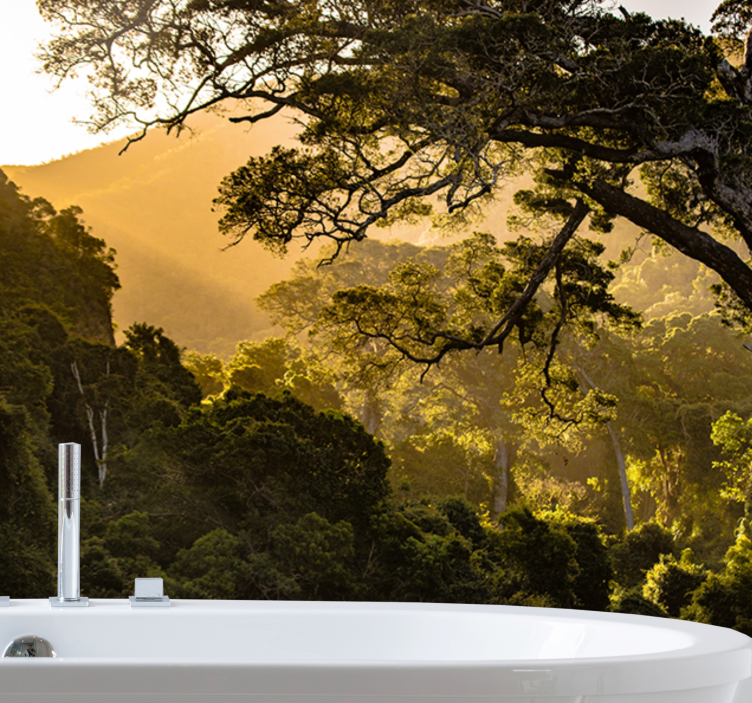 Mural de naturaleza paisaje boscosa verdeante - TenVinilo