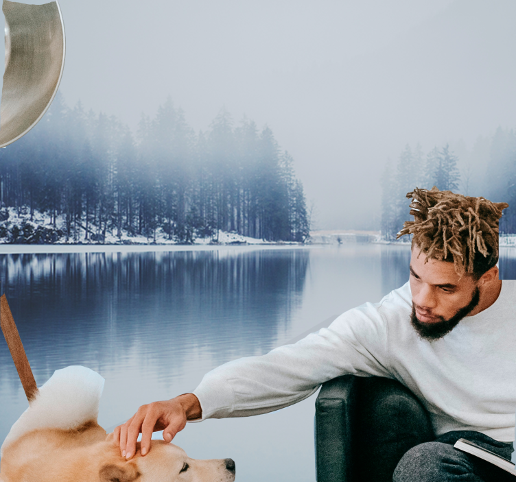 Mural de naturaleza paisaje sereno junto al lago - TenVinilo