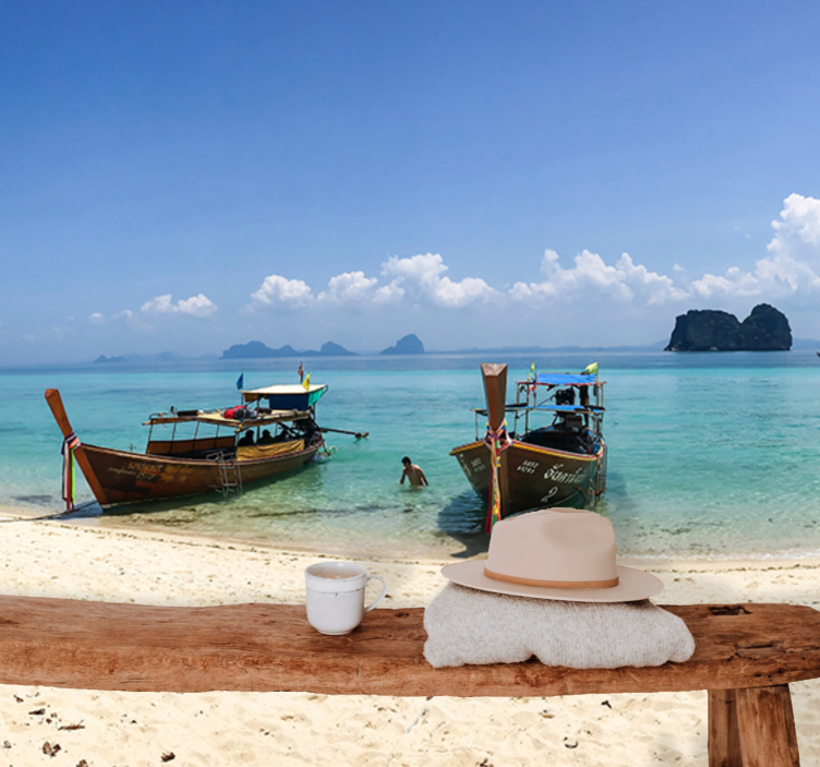 Mural de paisajes escena de playa tropical - TenVinilo