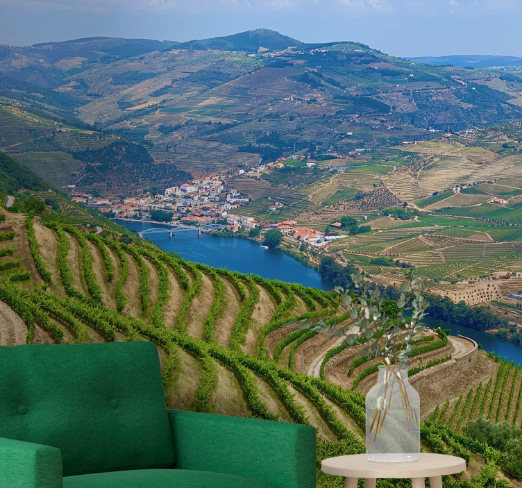 Mural de paisajes valle del viñedo río - TenVinilo