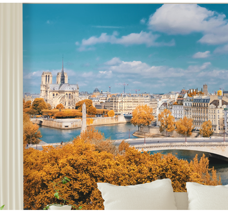 Mural de parís vista de notre dame en otoño - TenVinilo