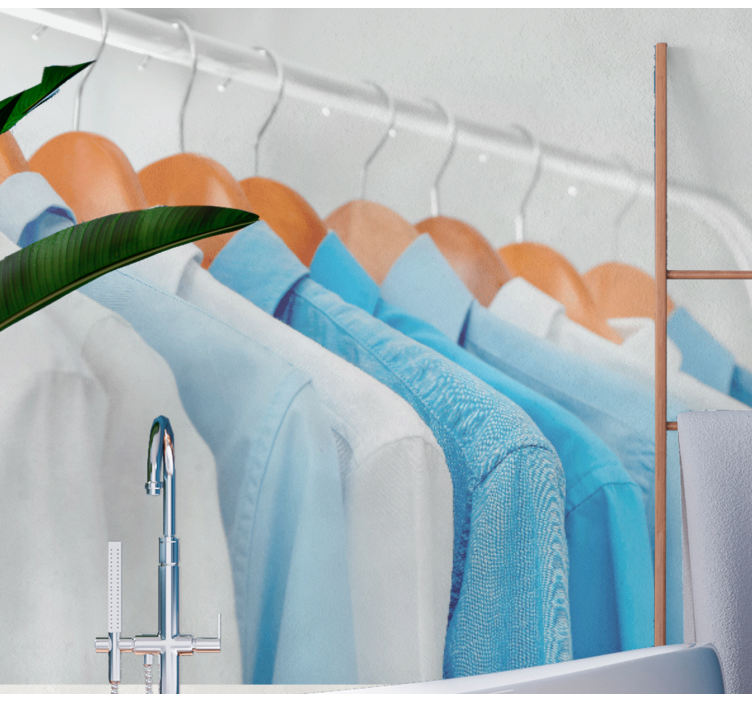 Mural de texturas colgando camisas azules - TenVinilo