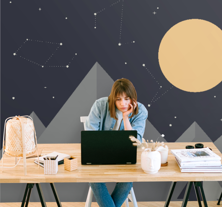 Mural del espacio picos de montaña iluminados por la luna - TenVinilo