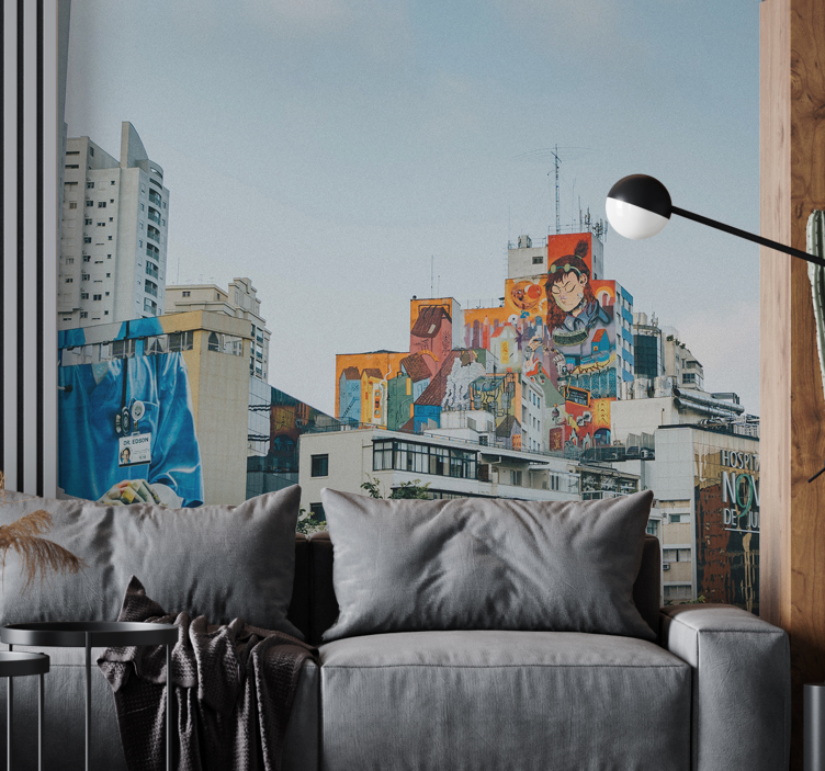 Mural graffiti fresco urbano vibrante - TenVinilo