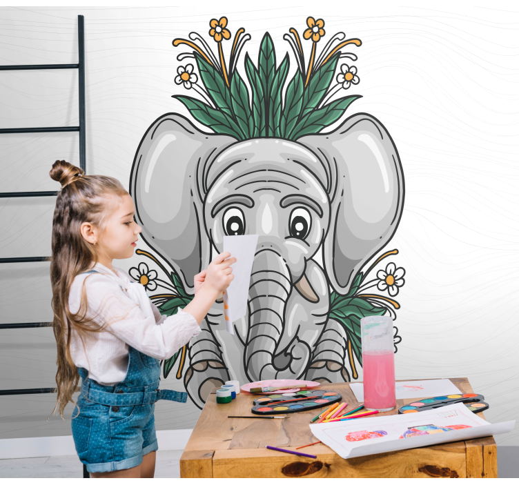 Papel pintado elefantes Dibujo de un elefante gris - TenVinilo