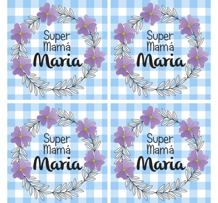 Posavasos azul de super mamá con nombre - TenVinilo