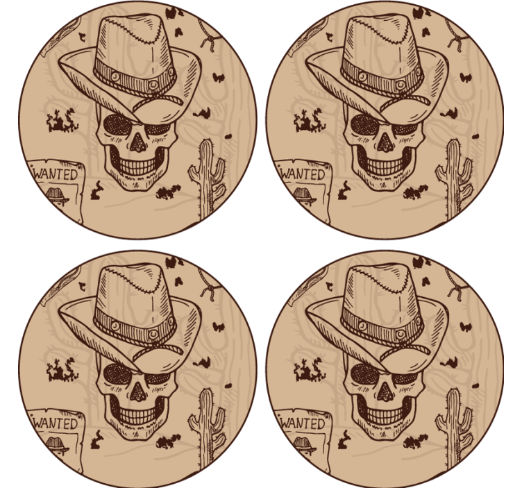 Posavasos frikis calavera con sombrero de vaquero - TenVinilo