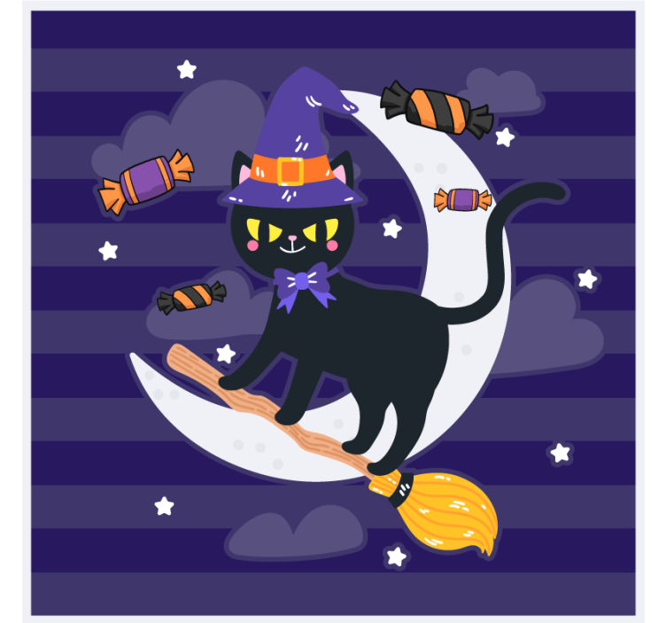 Posavasos halloween gato bruja en escoba - TenVinilo