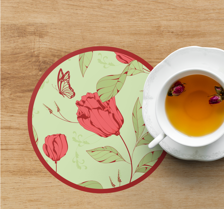 Patrón de tulipanes rojos sobre verde más posavasos - TenVinilo
