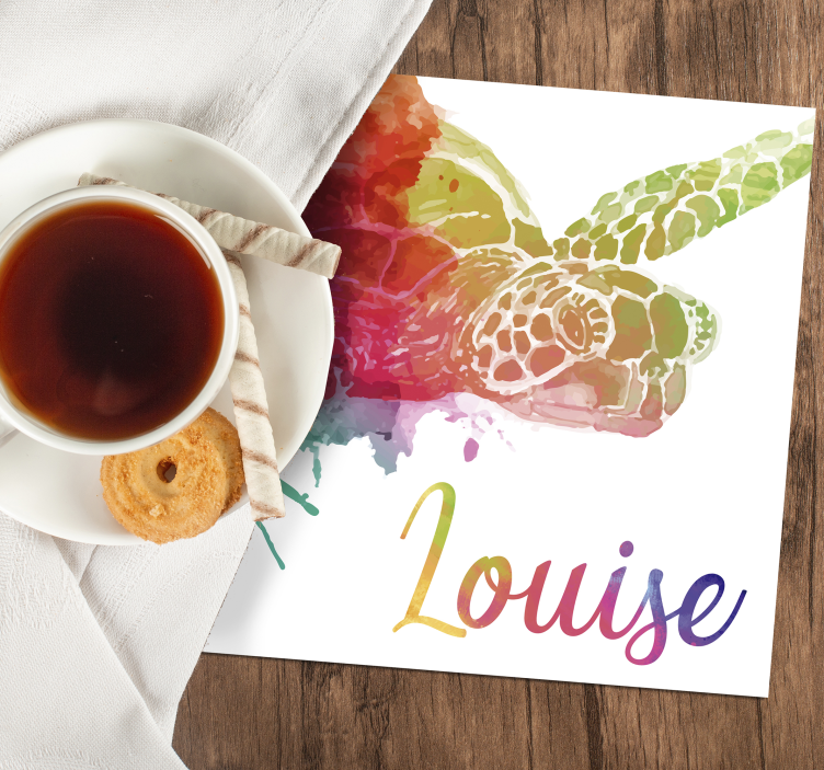 Posavasos colorido tortuga acuarela con nombre - TenVinilo