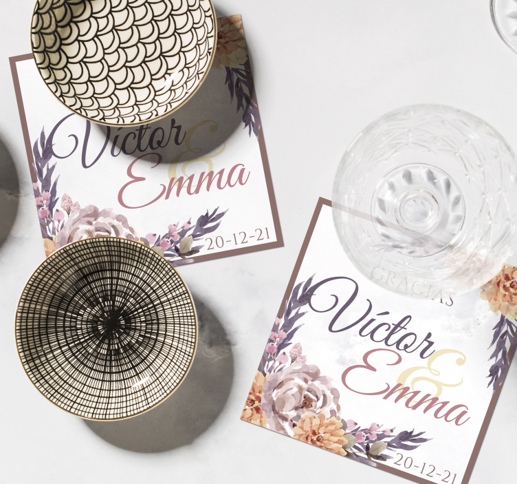 Posavasos de boda nombre personalizables - TenVinilo