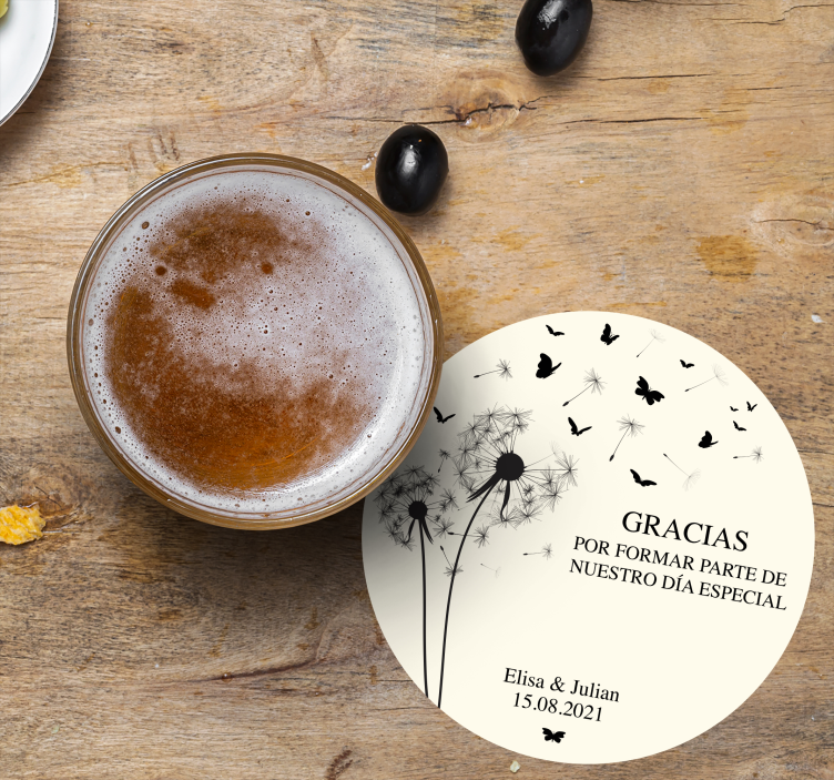 Posavasos boda Texto inspirador y flores. - TenVinilo