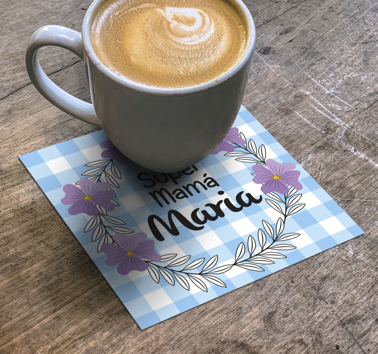 Posavasos azul de super mamá con nombre - TenVinilo