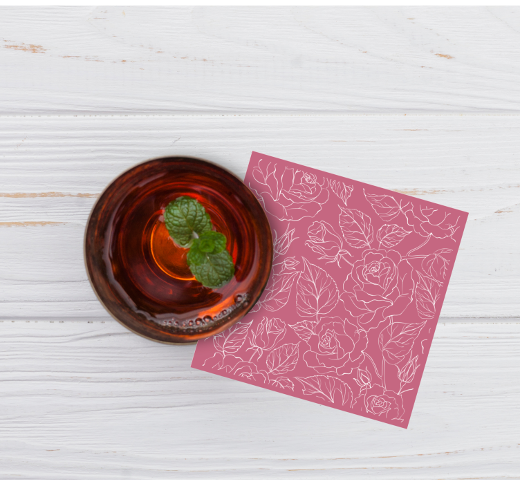 Posavasos moderno Elegante patrón de rosas en rosa - TenVinilo